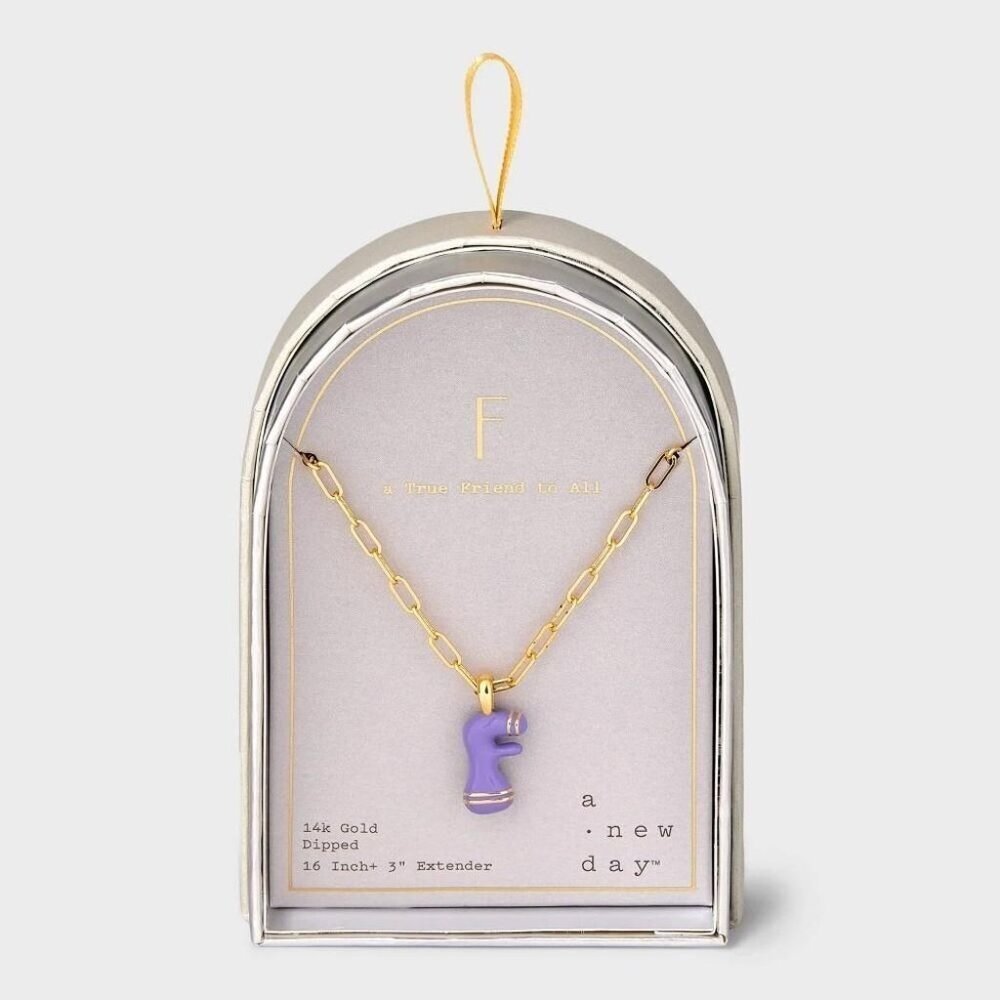 a New Day 14K Gold Dipped Enamel Initial F Pendant Necklace